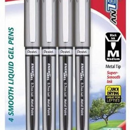 Pentel EnerGel NV Liquid Gel Pen, 0.7mm, Metal Tip, Black Ink, (BL27BP4A) by Pentel