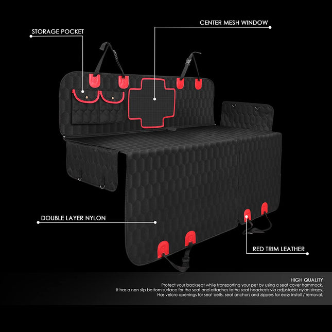 DNA Motoring PETM-001 Funda de asiento trasero para perros 100% impermeable, a prueba de arañazos, tipo hamaca, antideslizante, súper duradera, protector de asiento estilo banco para mascotas, apto para automóviles, camiones y SUV