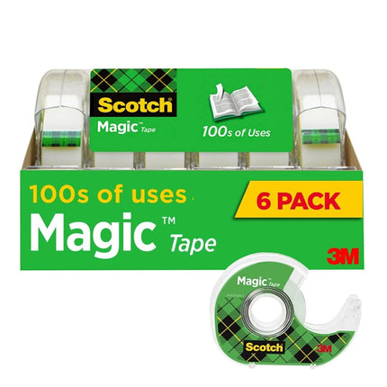 Scotch Magic Tape, 6 Rolls with Dispensers, Great for Gift Wrapping, Numerous Applications, Invisible, Engineered for Repairing, 3/4 x 650 Inches (6122) (6 Pack)