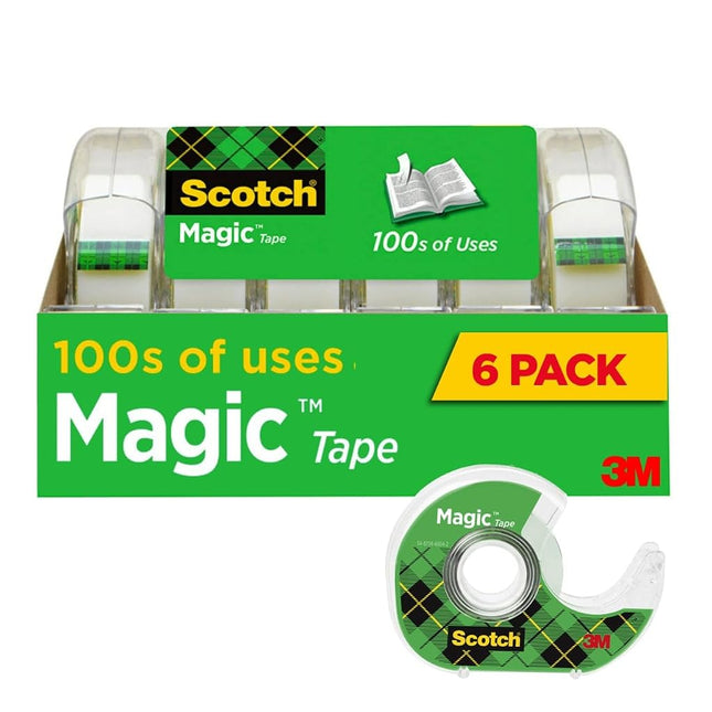 Scotch Magic Tape, 6 Rolls with Dispensers, Great for Gift Wrapping, Numerous Applications, Invisible, Engineered for Repairing, 3/4 x 650 Inches (6122) (6 Pack)
