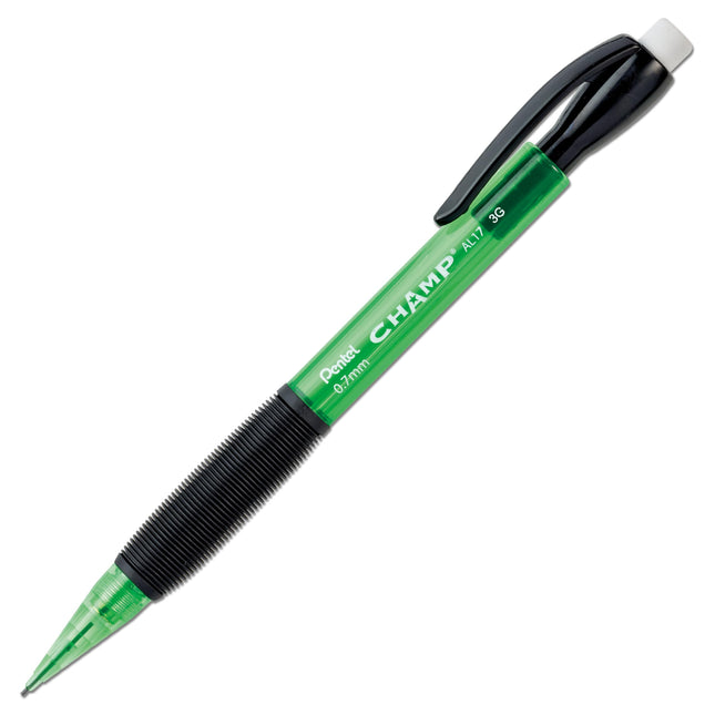 Pentel CHAMP Mechanical Pencil (0.7mm) Mechanical Pencil, Tinted Green Barrel, Box of 12(AL17D)