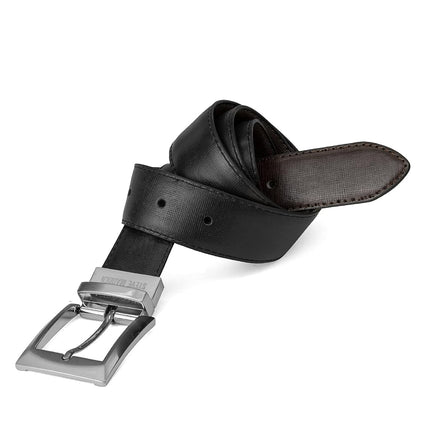 Steve Madden Men's Reversible Dress Casual Every Day Leather Belt, Black/Brown (Saffiano), 42