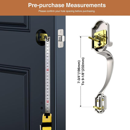 Brightify Satin Nickel Front Door Handle, Satin Nickel Door Handle with Door Lever, Front Door Handle Set, Deadbolt Front Door Lock Set with Single Cylinder, Reversible for Right&Left