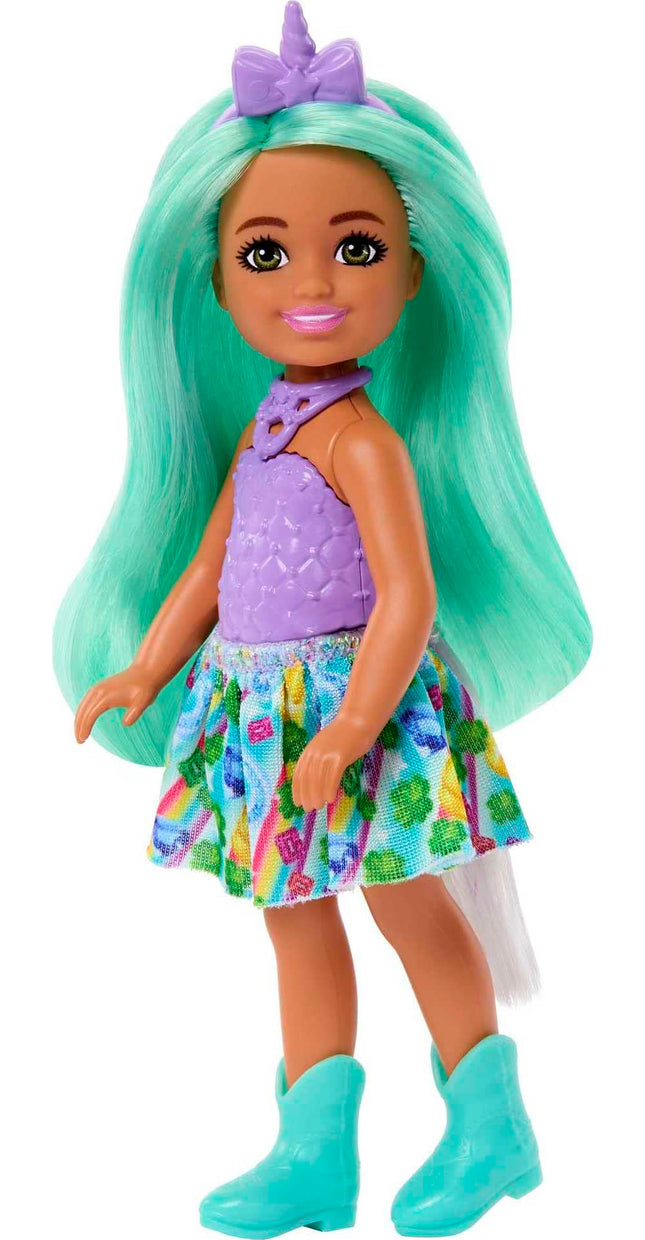 Barbie Dreamtopia Chelsea Unicorn Small Doll with Detachable Tail, Horn Headband Accessory & Green Hair, Bends at Waist