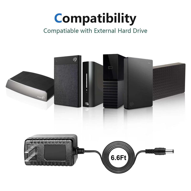 Fuente de alimentación/cargador de CA/CC de 12 V compatible con disco duro Seagate, Freeagent Goflex, adaptador de disco duro externo WD Western Digital My Book, cable de alimentación