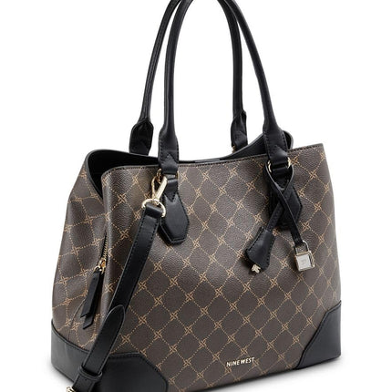 NINE WEST Women's Brooklyn Jet Set Carryall Satchel, Brown/Black, One Size