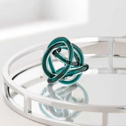 Torre & Tagus Glass Ball with Infinity Knots, Blue-Green, 3-inch Diameter