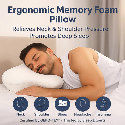 Almohada Cervical de Doble Altura para Alivio del Dolor, Almohadas de Espuma Viscoelástica con Tecnología de Enfriamiento - Soporte Ergonómico 3D, Funda Refrescante, para Dormir de Lado/Boca Arriba/Boca Abajo, Estilo Minimalista - Blanca