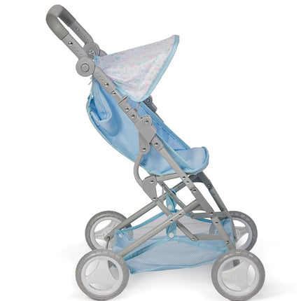 JC Toys - Folding stroller, for dolls up to 45 cm, Ideal for playing and walking, Blue with floral decoration, designed by Berenguer, +3 years