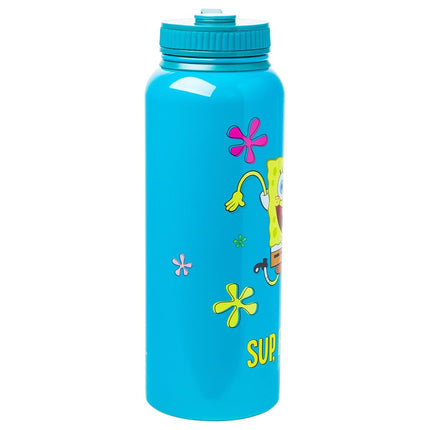 Silver Buffalo Spongebob Squarepants Sup, Fishes? Stainless Steel Water Bottle with Twist Lid, 42 Ounces