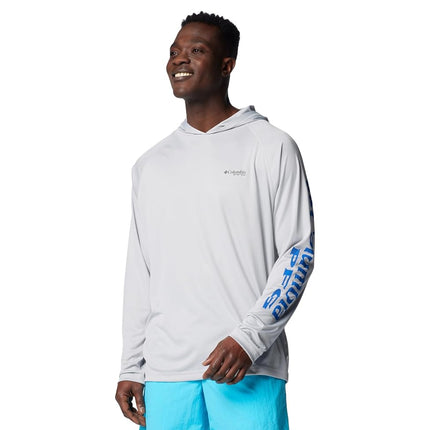 Columbia Mens Terminal Tackle Hoodie, Cool Grey/Vivid Blue Logo, S
