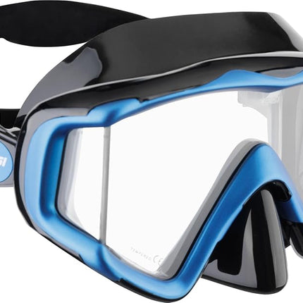 Cressi Liberty Triside Snorkel Mask - Panoramic 3-Glass Vision Diving Mask - Unisex Adult - One Size, Black/Sapphire