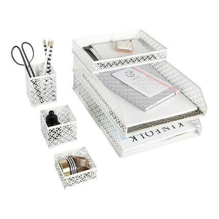 BLU MONACO White Desk Organizer Set for Women – 6-