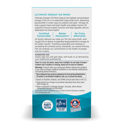 Nordic Naturals Ultimate Omega 2X Mini D3, Lemon Flavor - 1120 mg Omega-3 + 1000 IU Vitamin D3-60 Mini Soft Gels - Omega-3 Fish Oil - EPA & DHA - Promotes Brain & Heart Health - 30 Servings