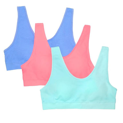 Fruit of the Loom Girls' Seamless Stretch Sports Bra, Cornflower Blue/Peach Sorbet/Aruba Blue, X-Small