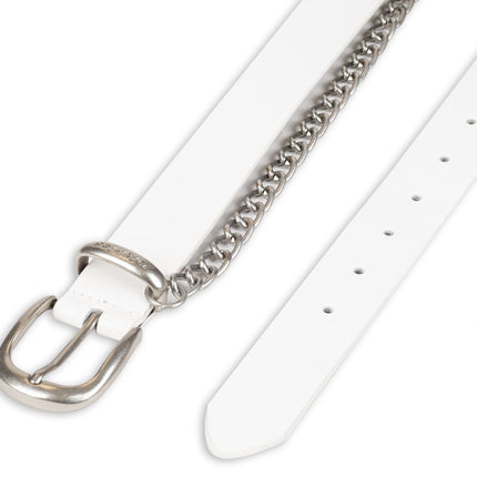 Cinturón casual de cuero Dickies para mujer con cadena colgante, blanco, mediano