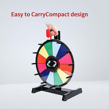 Hooomyai HC Display 12" Tabletop Spinning Prize Wheel 12 Slots with Durable Plastic Base, 2 Pointer, for Fortune Spin Game in Party Pub Trade Show Carnival