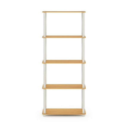 Furinno TURN-S-TUBE Book Shelf, 5-Tier Toolless Storage Shelves with Square Tubes, Shelving Unit for Organization and Storage for Living Room, Home Office, Beech