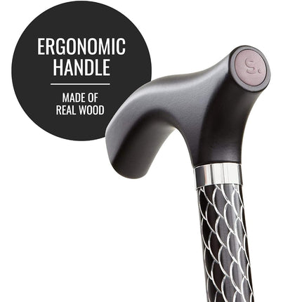 Switch Stick Luxury Engraved Black Walking Stick - Folding And Adjustable