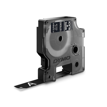 DYMO Authentic D1 Durable Labels | White Print on Black Tape | 12 mm x 3 m | Labelling Tape for LabelManager Label Makers