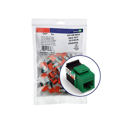 Leviton 5G108-BV5 GigaMax 5E QuickPort Connector, Cat 5E, Green, 25-Pack