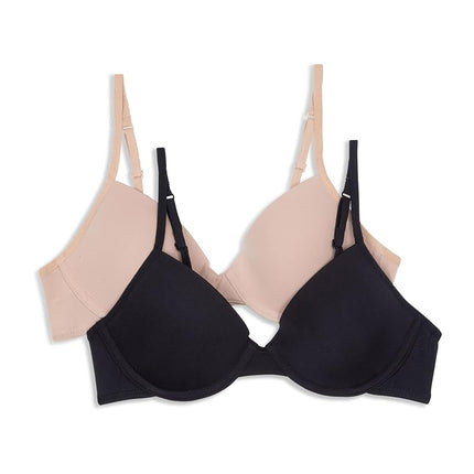 Hanes Girls' Molded Underwire Bra 2 Pack, Black/Nude, 30A