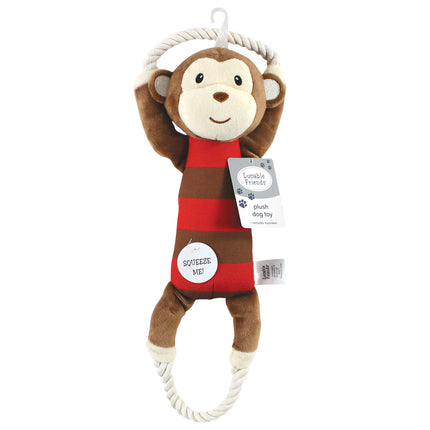 Luvable Friends Unisex Baby Squeaky Plush Dog Toy with Rope, Monkey, One Size, Monkey, One Size