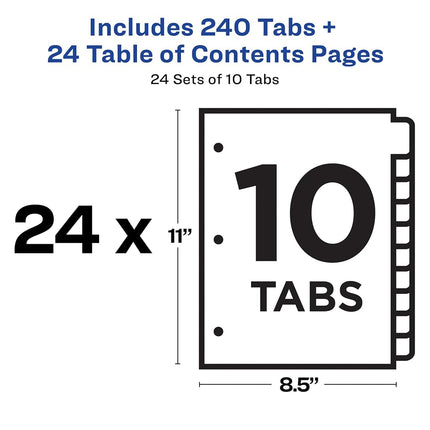 Avery 10 Tab Dividers for 3 Ring Binders, Customizable Table of Contents, Multicolor Tabs, 24 Sets (11169)