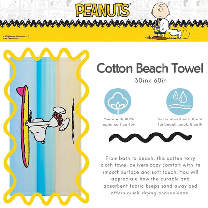 Serviette de bain/piscine/plage en coton ultra doux Snoopy Peanuts par Franco Collectibles, 152 cm x 76 cm, (Produit 100 % sous licence officielle)
