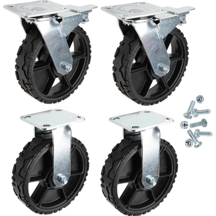 Klein Tools 54851MB 8-Inch Replacement Caster Wheels, Set of 4: Two Swivel with Brake/Two Fixed, Rubber Outer, Utility Carts, Wagons, Dolly
