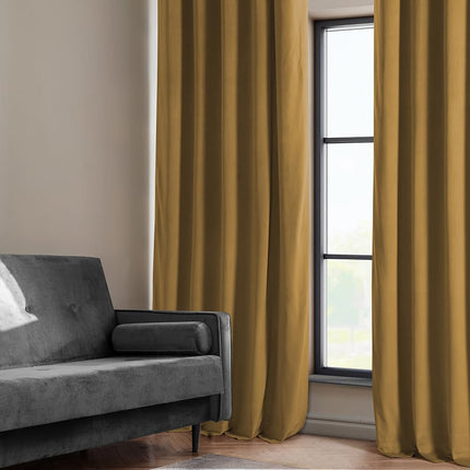 HPD Half Price Drapes Heritage Plush Velvet Curtains 108 Inches Long Room Darkening Curtains for Bedroom & Living Room 50W x 108L, (1 Panel), Retro Gold