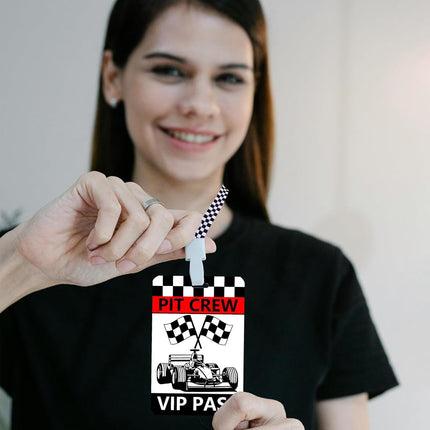 25 Sets Racing VIP Pass Cards with Racing Lanyards Bulk PVC VIP Pass Cards with White and Black Lanyards for Event Gamer Race Car Theme Birthday Party Fast One Party Supplies (Black)