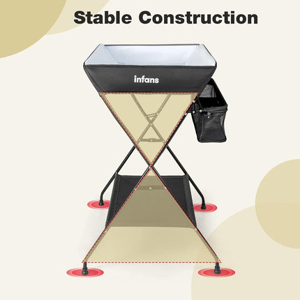 INFANS Baby Portable Changing Table, Infant Diaper Station with Storage Basket & Shelf, Foldable Nursery Organizer (Black)