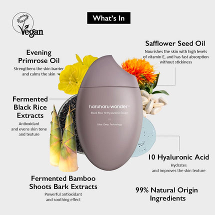 haruharu wonder Black Rice 10 Hyaluronic Cream, Face Moisturizer, Vegan, Cruelty Free, Daily skincare 50ml