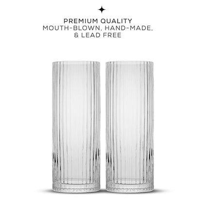 JoyJolt Fluted Highball Glasses – ELLE 16oz Tall Drinking Glasses. 2 Ribbed Highball Glasses. Gin and Tonic Glasses, Cocktail Glasses, Juice Tumblers & Water Glasses. Vintage Style Drinking Glasses
