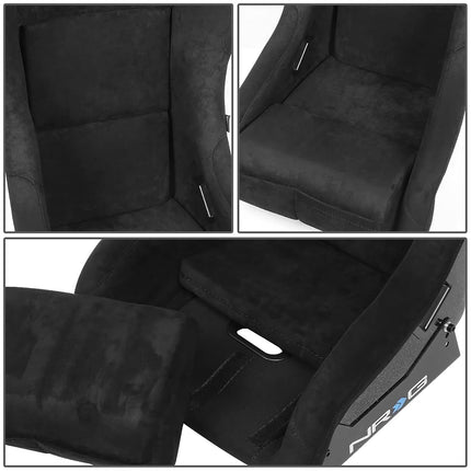 NRG Innovations NRG-FRP-303BK-PRISMA Prisma Fixed Back Bucket Racing Seat 6-Point Harnesses, Size M, Black Seat Cover