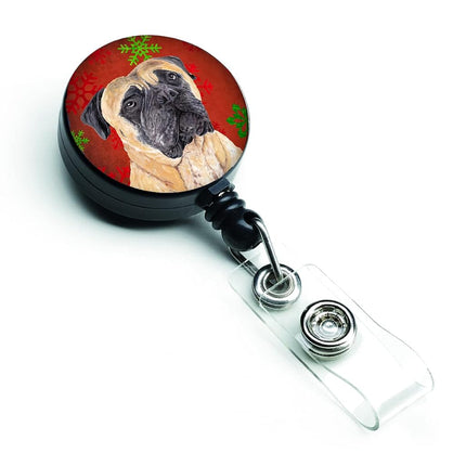 Caroline's Treasures Mastiff Red & Green Snowflakes Christmas Retractable Badge Reel, Multicolor (SC9425BR)