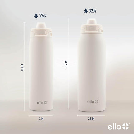 Ello Pop & Fill 32oz Stainless Steel Water Bottle with QuickFill Technology, Double Walled and Vacuum Insulated Metal, Leak Proof Locking Lid, Sip and Chug, Reusable, BPA Free, Cream