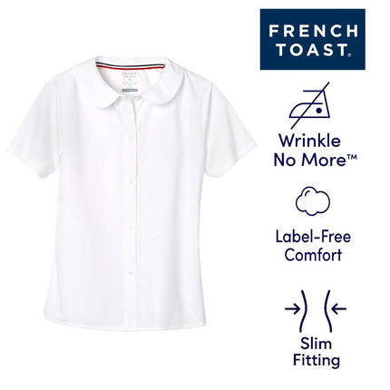 French Toast Girls' Short Sleeve Peter Pan Collar Blouse (Standard & Plus), White, 12.5P