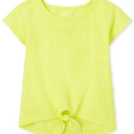 The Children's Place Toddler Girls Short Sleeve Tie Front Top, Ripe Banana, 6-9 Months