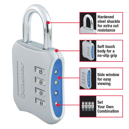 Master Lock Resettable Combination Locker Lock, Lock for Gym and School Lockers, Blue, 2 Pack, 653BLUE
