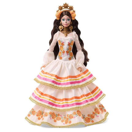 Barbie Signature Doll, Día De Muertos 2025 Collectible in Ruffled Cream Gown Trimmed with Marigolds and Ribbon, Flower Crown and Calavera Face Paint, JBJ05