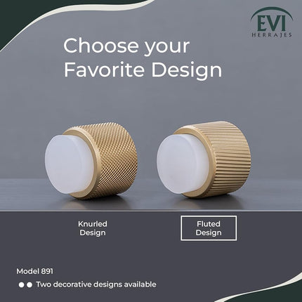 EVI Herrajes | Designer Wall Door Stop - Fluted Texture - 1.1" x 1.1" - Brass Finished Matte - Adhesive and Screw Fastening