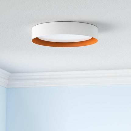 Bargeni 16.5 x 3.1 Inch Modern Matte White & Gold Dimmable LED Flush Mount Ceiling Light, 30W/3000K Warm White, Multi-Purpose Room
