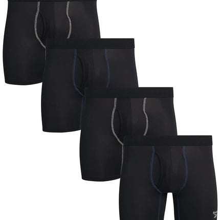 Caleçons Boxers Performance Reebok pour Homme avec Braguette Fonctionnelle (Lot de 4) (Noirs purs, Grande taille)