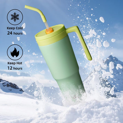 Konokyo Insulated Tumbler with Handle and Straw,40 OZ Vacuum Stainless Steel Water Bottle Travel Mug Metal Cup with Fruit Diffuser,Lime
