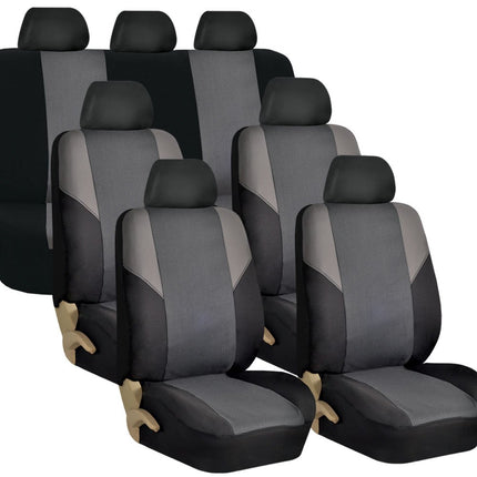 FH Group Fundas de Asiento de Coche de Tela Entrelazada de Tres Filas para 7 Plazas Compatibles con Airbag y Asiento Trasero Dividido - Ajuste Universal para Coches, Camionetas y SUVs Gris/Negro