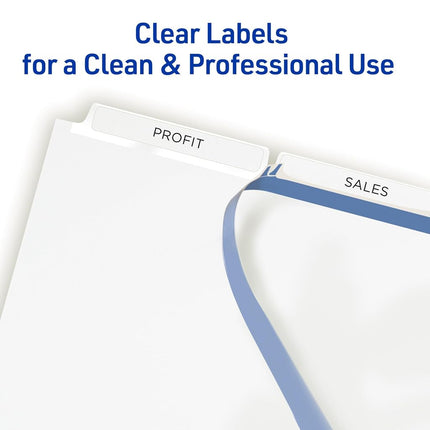 Avery 3-Tab Unpunched Binder Dividers, Easy Print & Apply Clear Label Strip, Index Maker, White Tabs, 25 Sets (11442)