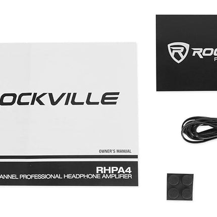 Rockville RHPA4 4-Channel Headphone Amplifier, Stereo/Mono Switch, Dual 1/4" and 3.5mm Outputs per Channel, USB Power, for Studio and Podcast Monitoring