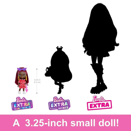 Barbie Doll, Barbie Extra Mini Doll with Burgundy Hair and Sunglasses, Red Ruffle Dress, Clothes and Accessories, HLN47